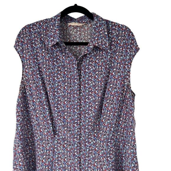 Tory Burch Blue Red Printed Mini Shirt Dress Full Button Front 14 Women - Picture 2 of 10
